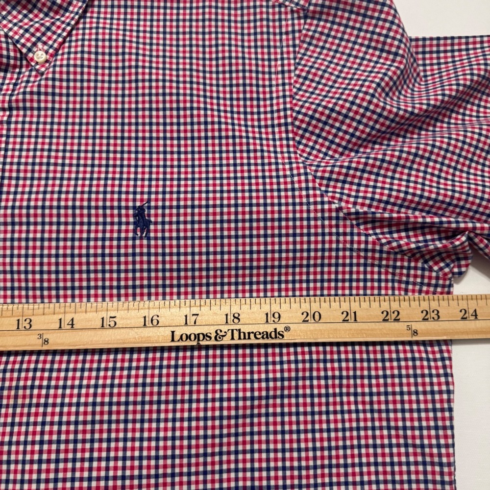 Ralph Lauren Button Down Shirt Mens L Red Blue Gingham Excellent Long Sleeve - Picture 5 of 7